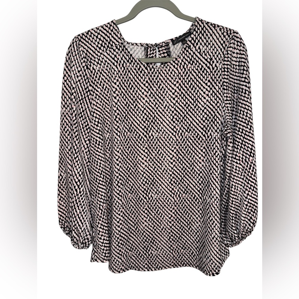 Adrianna Papell Black White Pink Print Blouse Size Large - Picture 2 of 8